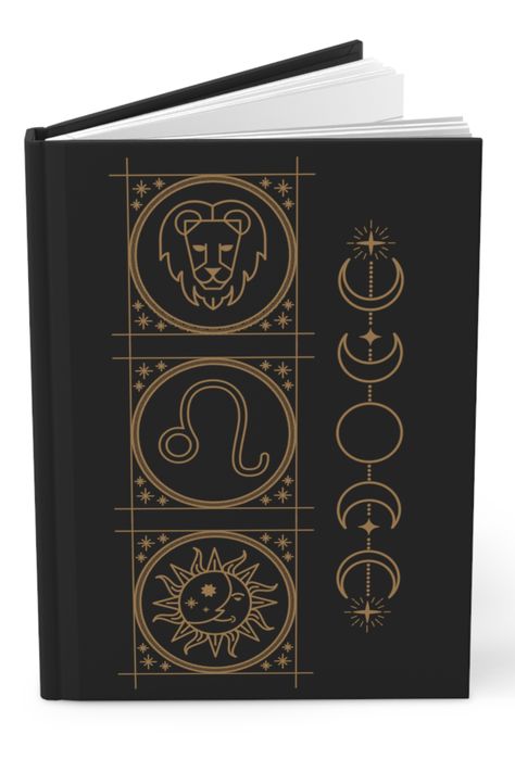 Leo Journal. Black notebook with Gold designs representing the zodiac sign, Leo. Aries Journal, Pisces Journal, Taurus Journal, Gold Notebook, Astrology Journal, Black Journal, Black Journals, Zodiac Journal, Your Horoscope