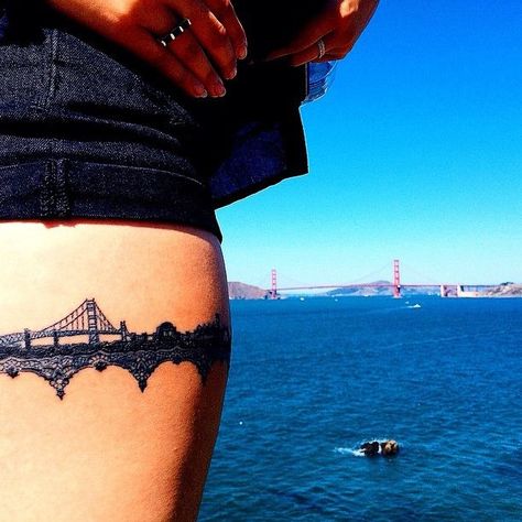 San Francisco Landscape Tattoos, San Francisco Tattoo, Bridge Tattoo, Still Healing, Skyline Tattoo, Garter Tattoo, Detroit Skyline, Dallas Skyline, Landscape Tattoo