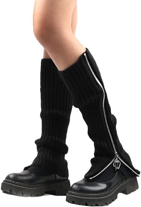 Women Gothic Punk Ribbed Knitted Leg Warmers Harajuku Side Zipper Up Solid Color Boot Socks Student Knee High Foot Cover 6EE803070-BK_GWX1122 at Amazon Women’s Clothing store Striped Leg Warmers, Womens Compression Socks, Knitted Leg Warmers, Thigh High Stocking, Knee High Stockings, Slouch Socks, Knit Leg Warmers, Calf Sleeve, Ankle Socks Women