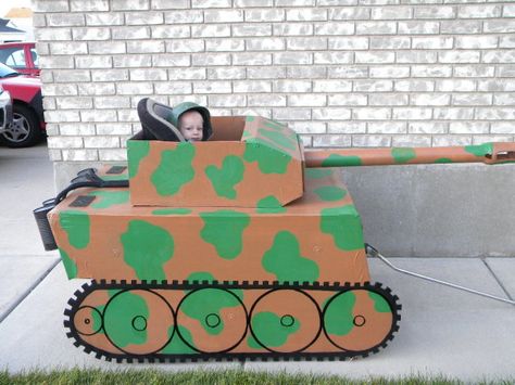 Soldier in Tank Costumes | Costume Pop Cardboard Vehicles, Transportation Parade, Cardboard Tank, Wagon Floats, Cardboard Box Costume, Cardboard Costumes, Army Theme, Cardboard Box Car, Cardboard Play