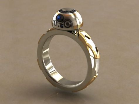 Omg it's a Star Wars bb8 ring!!! Star Wars Wedding Ring, Star Wars Ring, Geeky Wedding, Star Wars Jewelry, Star Wars Bb8, Star Wars Fashion, Star Wars Wedding, Star Wars Love, Stars Wars