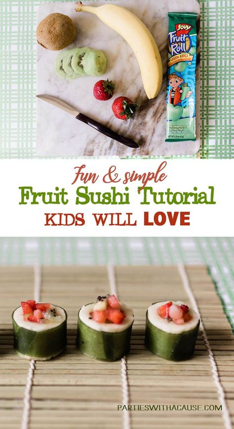 Panda Party Food, Sushi For Kids, Fruit Sushi, Candy Sushi, Sushi Recipe, Japanese Party, Healthy Party Food, Appetizers For Kids, Diy Sushi