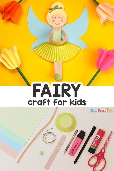 Fairy Popsicle Sticks, Easy Fairy Craft, Fairy Art Projects For Kids, Fairy Arts And Crafts, Fairy Activities Preschool, Easy Princess Crafts, Princess Camp Ideas, Tinkerbell Craft, Fairytale Crafts For Kids