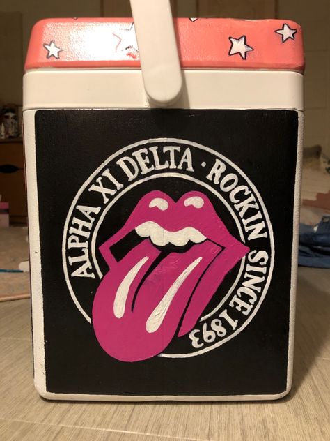 Girly Painted Cooler, Girly Cooler Painting, Frat Banner, Sorority Coolers, Formal Cooler Ideas, Fraternity Coolers, Formal Cooler, Diy Cooler, Cooler Ideas