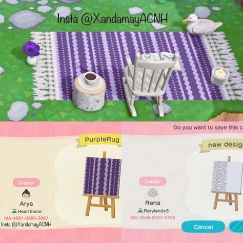 @xandamayacnh on Instagram: “I added my purple rug to my kiosk today, I’ve also attached the fringe code I used ☺️💜  #acnh #animalcrossing #crossingcreations #acnhinspo…” Acnh Purple Design Codes, Acnh Purple, Acnh Fabric, Animal Crossing Online, Acnh Halloween Code, Acnh Tropical, Space Core, Picnic Blanket Pattern, Acnh Path