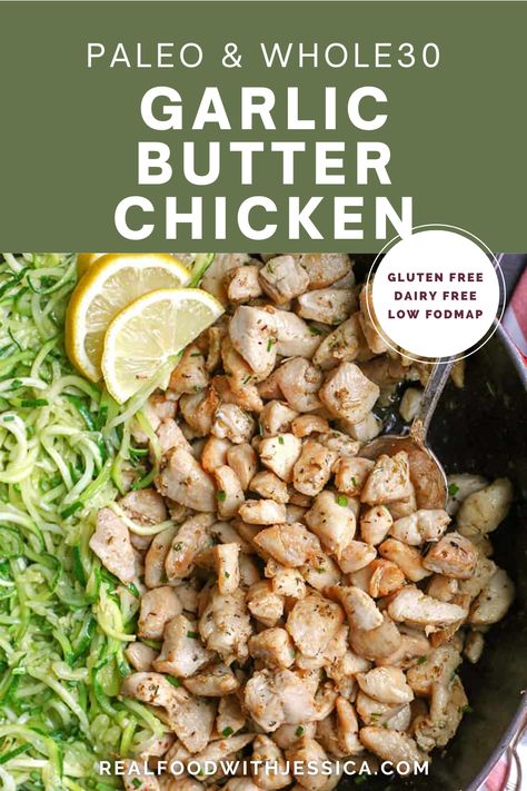 Paleo Whole30 Garlic Butter Chicken Bites Fodmap Dinner, Garlic Butter Chicken Bites, Butter Chicken Bites, Primal Living, Quick Delicious Dinner, Healthy Low Carb Snacks, Dairy Free Low Carb, Best Paleo Recipes, Delicious Clean Eating