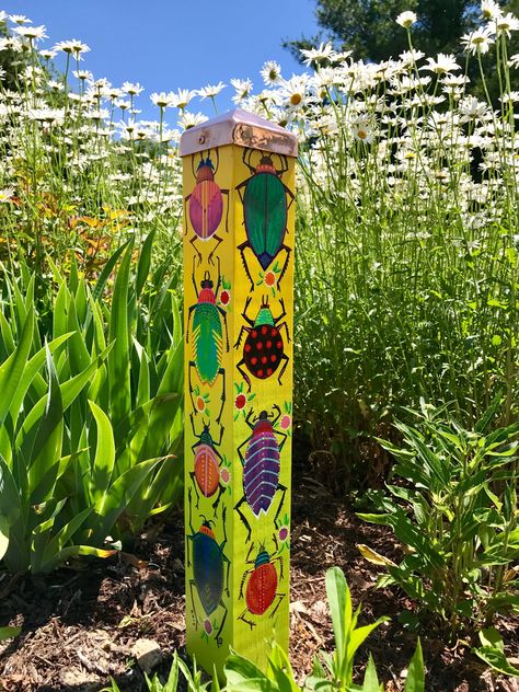 Garden Totem, garden posts, Peace Post, Beetles Peace Pole, Garden Totem, Art Pole, Painted Post, Garden Totems, Garden Poles, Pole Art, Good Day Sunshine, Garden Posts