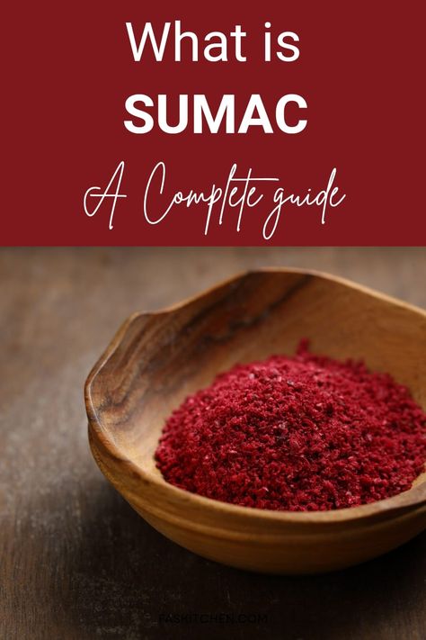 A Pinterest pin showcasing Sumac 101: Nutrition, Benefits, How To Use, Buy, Store. The image features a visually appealing arrangement of Sumac spice, inviting users to explore the comprehensive guide for culinary inspiration. #Sumac #Spice #Guide Sumac Syrup, Recipes Using Sumac, Recipes With Sumac Spice, How To Use Sumac Spice, Sumac Powder, Sumac Recipes, Sumac Spice, Infused Vinegars, Spices And Herbs