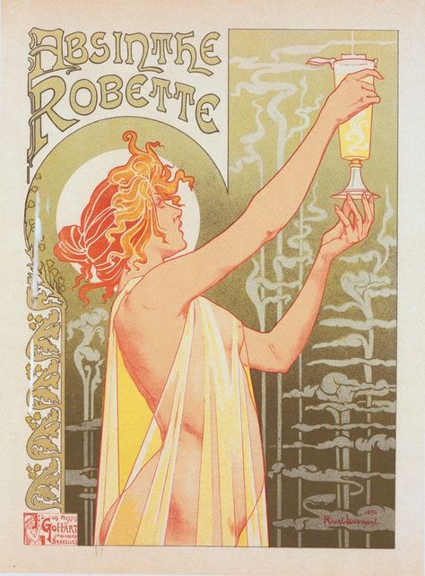 Green Fairy Absinthe, Absinthe Art, Fleurs Art Nouveau, Illustration Art Nouveau, Vintage French Posters, Mucha Art, Art Nouveau Illustration, Art Nouveau Flowers, Art Nouveau Poster