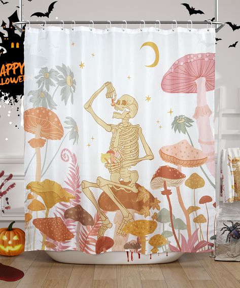 PRICES MAY VARY. 【Funny Design】Halloween day is coming, the unique mushroom skull with boho style background make bathroom and home amazing and ideal for the families and friends. 【Quality Fabric】Adorable shower curtains made of premium 100% polyester fabric, soft hand and durable, bring you a funny and cute showering time and halloween atmosphere. 【Waterproof Curtains】Boho shower curtain fabric has good waterproof performance. The curtains allows the water droplets on the surface to be quickly Haloween Decor, Boho Mushroom, Mushroom Skull, Bathroom Boho, Horror Funny, Skull Shower Curtain, Funny Shower Curtains, Halloween Shower Curtain, Cute Decorations