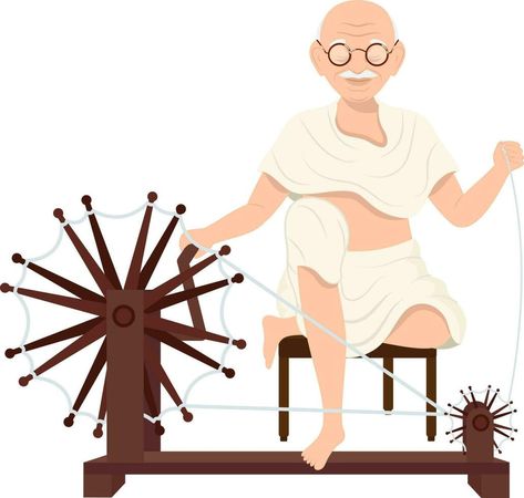 Character Of Mahatma Gandhi Bapu Spinning Charkha On White Background. Gandhi Ji, Happy Gandhi Jayanti, Gandhi Jayanti, Fashion Crafts, Scrapbook Titles, Fantasy Drawings, Indian Art Paintings, Mahatma Gandhi, Science Experiments