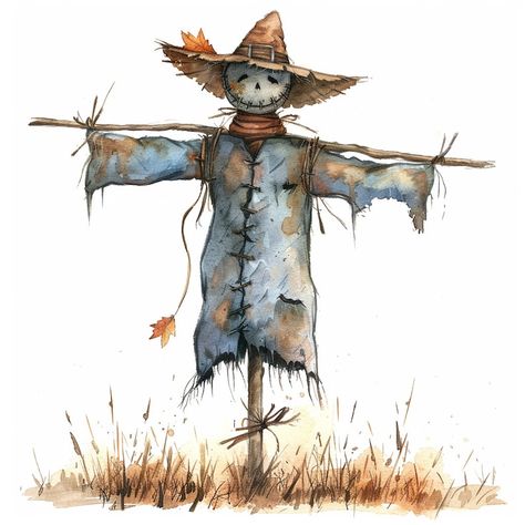 Scarecrow In Field, Scarecrow Paintings, Scarecrow Sketch, Scarecrow Cute, Garden Character, Scarecrow Clipart, Scarecrow Drawing, Halloween Farm, Scarecrow Painting