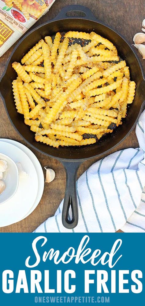 This super simple recipe for  Smoked Garlic Parmesan French Fries comes together in minutes! Using only a few simple ingredients and packed with bold flavor. It is the perfect appetizer or snack recipe. #SuperCrispyMealHero #ad Garlic Parmesan French Fries, Parmesan French Fries, Smoked Garlic, Garlic Parmesan Fries, Parmesan Fries, Local Recipes, French Fries Recipe, Garlic Fries, Cheese Flavor