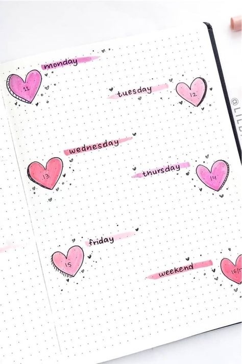 Want to add some decoration to your bujo pages or even change your entire theme for the month!? Check out these super cute heart themed bullet journal layouts and ideas for inspiration #bujo #bulletjournal #bujoideas #bujotheme Heart Theme Journal, Bujo Heart Theme, February Bujo Theme, February Doodles, Bujo February, February Bujo, Journal February, Crazy Laura, February Bullet Journal