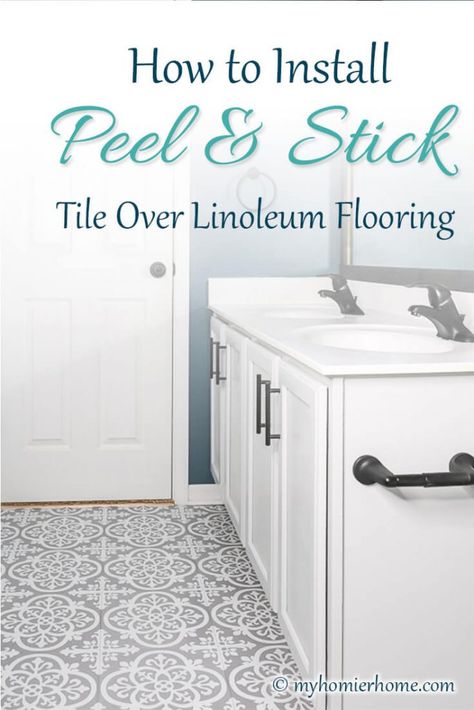 How To Put Down Peel And Stick Flooring, Installing Peel And Stick Floor Tile, Peel And Stick Tile Over Linoleum, Peel And Stick Floor Tile Over Linoleum, Tile Over Linoleum Floor, Peel And Stick Over Linoleum, Kitchen Floor Stick On Tiles, Vynil Floor Bathroom, Bathroom Floor Stick On Tile