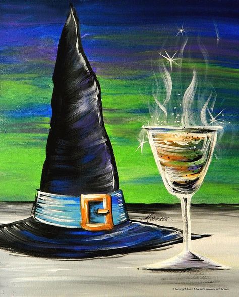 Halloween Canvas Paintings, Halloween Canvas Art, Imprimibles Halloween, Witch Painting, Fall Canvas Painting, Halloween Kunst, Inspired Illustration, Fall Canvas, Witches Hat