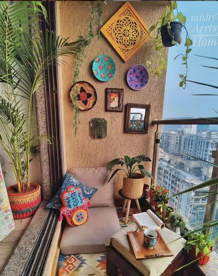 How to Turn Your Tiny Balcony Into an Outdoor Paradise Condo Balcony, Architectural Ideas, Indian Room Decor, Balcony Ideas Indian, Tiny Balcony, Balcony Design Ideas, Colourful Living Room Decor, India Home Decor, Small Balcony Design