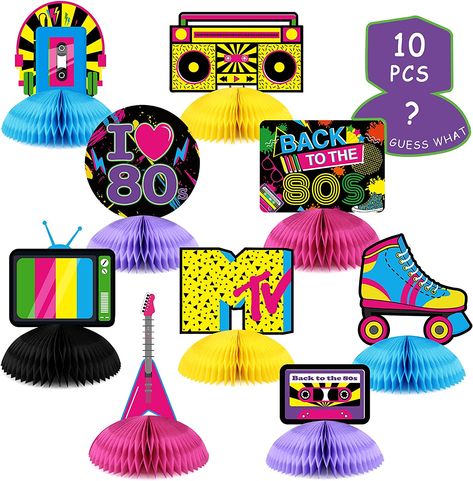 Back To The 80s Party, 90s Theme Party Decorations, Kids Party Centerpieces, Neon Party Decorations, Paper Centerpieces, 80s Party Decorations, Woodland Animals Party, 90s Theme Party, Back To The 80s