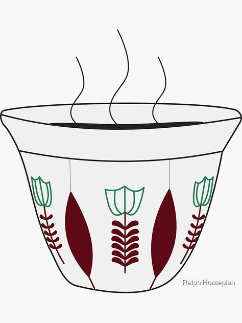 "Arabic oriental coffee cup - Lebanese fenjen ahwe with flowers" Sticker by ralphhovsepian | Redbubble Lebanese Coffee Cup Tattoo, Arabic Coffee Tattoo, Arabic Coffee Drawing, Arabic Coffee Illustration, Lebanese Coffee Cups, Coffee Flower Tattoo, Lebanese Tattoo, Lebanese Aesthetic, Lebanese Coffee