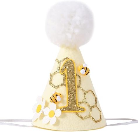 Amazon.com: SYESQL Bee 1st Birthday Cone Hat - Bee First Birthday Party Hat, Happy 1st Bee Day Hat, Girl Boy First Birthday Cone Hat, Bee Themed Birthday Party Decorations(Bee 1st Birthday Cone Hat) : Toys & Games Bee Themed 1st Birthday Party Girl, Bee And Flower Birthday Party, Bee 1st Birthday Party Girl, Bee Themed First Birthday Girl, Bee First Birthday Party Girl, 1st Bee Day Party Ideas Girl, First Birthday Honey Bee Theme, Bee Theme 1st Birthday, 1st Birthday Girl Bee Theme