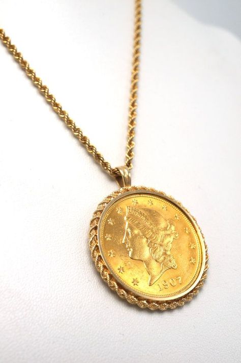 Dollar Chain, Coin Earring, Gold Coin Jewelry, Gold Coin Pendant, Vintage Modern Jewelry, Authentic Gold, Pendant Designs, Double Eagle, Gold Coin Necklace