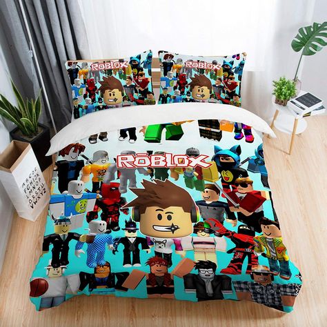 Roblox Bedding Set - Bedroom Decor for Gamer #robloxbedding #robloxbedroomdecor #robloxbeddingset #robloxblanket Roblox Bedroom Ideas For Boys, Roblox Bedroom, Teenager Bedroom Design, Luxury Baby Room, Duvet Design, Gamer Bedroom, Big Boy Bedrooms, House Decorating Ideas Apartments, Kids Duvet Cover