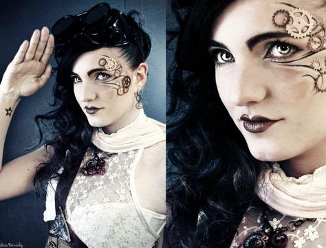 STEAMPUNK by AriadnaTriumph on DeviantArt Steampunk Makeup Ideas, Steampunk Cinderella, Steampunk Diy Costume, Victorian Makeup, Steampunk Eye, Steampunk Makeup, Steampunk Hairstyles, Face Lace, Steampunk Halloween