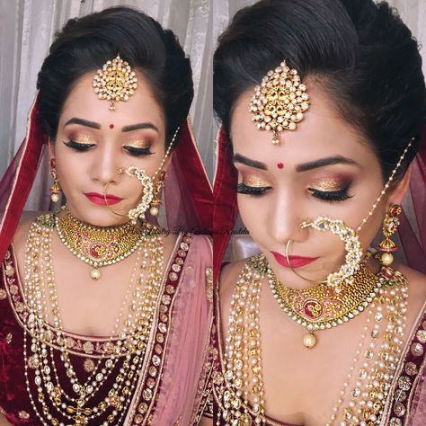 Pinterest: @cutipieanu Voluminous Bun, Twisted Hair, Shadi Dresses, Indian Wedding Hairstyles, Hair Jewels, Big Forehead, Indian Brides, Bun Hair, Bridal Jewellery Indian