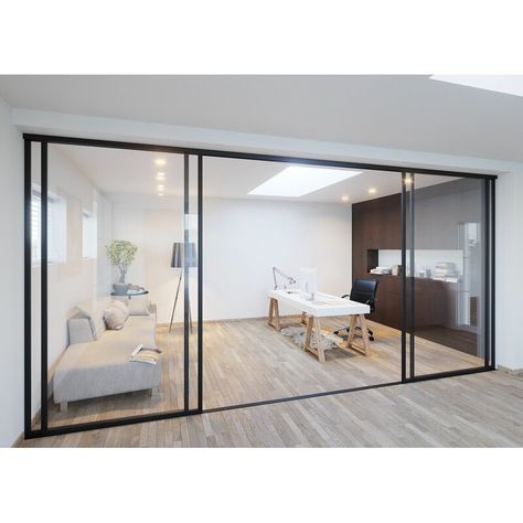 Doors22 Glass Sliding Door | Wayfair Sliding Room Divider, Office Partitions, Glass Room Divider, Sliding Room Dividers, Modern Room Divider, Glass Office, Deco Studio, Sliding Door Systems, Glass Room