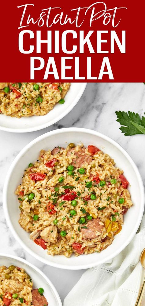 Paella Instant Pot Recipe, Instant Pot Paella, Crockpot Paella, Easy Paella, Crockpot Express, Chicken Paella, Spanish Chicken, Saffron Rice, Paella Recipe