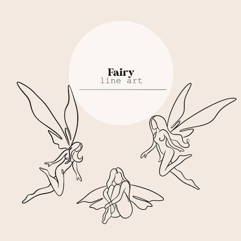 Fairy Graphic Design, Fairy Line Drawing, Line Art Fairy, Fairy Line Art, Fairy Outline, Forest Line Art, Easy Fairy Drawing, Fairy Logo, Pixie Tattoo