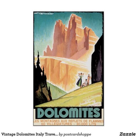 Vintage Dolomites Italy Travel Poster Art #Travel #Italy #Posters Packing List Europe, Travel Magnets, 1930s Semi, Vintage Italian Posters, Italy Travel Poster, Italian Posters, Dolomites Italy, Italy Poster, Italian Travel