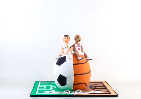 Can't decide between basketball or soccer? Why not have both 🤷🏼‍♀️Kicking off the sweetest game ever with this half basketball, half soccer ball cake! 🏀⚽️🍰 Double the fun, double the flavours! Who's ready to score a goal in deliciousness? #CakeGameOnPoint #SportsSweetTreats Basketball Halftime Half Birthday, Half Soccer Half Basketball Cake, Basketball Court Cake, Basketball Macaron Cake, Half Basketball Cake, Round Basketball Cake, Soccer Ball Cake, Sweet Games, Basketball Cake