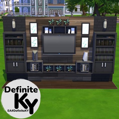 Sims 4 Basement Ideas, Industrial Tv Wall, Sims 4 Living Room Ideas, Sims Room, Sims 4 Modern House, Sims 4 Houses Layout, Sims Freeplay Houses, Muebles Sims 4 Cc, House Flippers