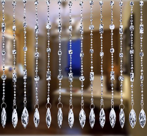 door bead curtain for home decor Wine Bottle Lanterns, Beaded Door Curtains, Bead Curtain, Door Beads, Crystal Curtains, Ceiling Art, Bohemian Inspiration, Black Curtains, Beautiful Curtains