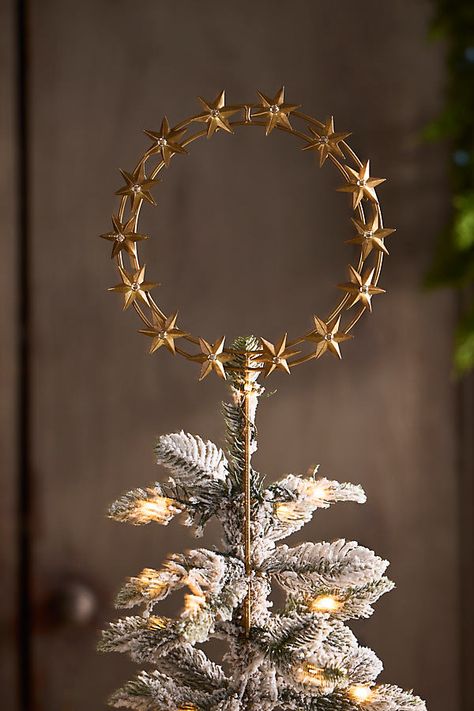 Top off your tree with this gleaming circlet of golden stars. Handmade especially for terrain, each topper can be fastened to your tree with the attached wires or displayed on the matching stand. | Starry Ring Tree Topper in Gold at Terrain Celestial Christmas Tree, Celestial Christmas, Diy Tree Topper, Playful Decor, Dark Days, Heart Christmas, A White Christmas, Whimsical Christmas, Christmas Vibes