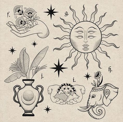 Leo Flash Tattoo, Small Celestial Tattoo, Celestial Tattoo Ideas, Celestial Tattoo, Flash Sheets, Optical Illusion Tattoo, Henna Tattoo Hand, Flash Tattoo Designs, Flash Sheet