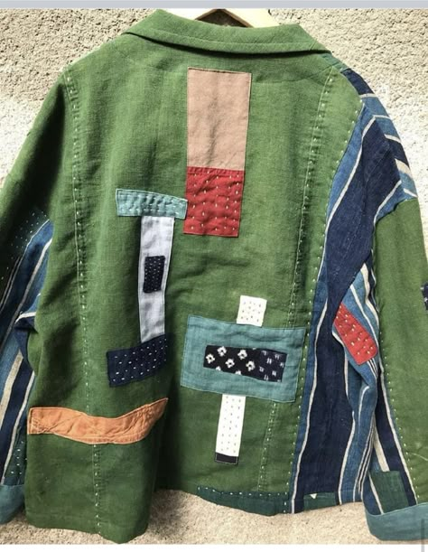 Moss Jacket, Sashiko Jacket, Fall Patchwork, Quilted Jacket Pattern, Clothes Upcycle, Boro Stitching, Boho Wear, Denim Repair, Wearable Art Clothing