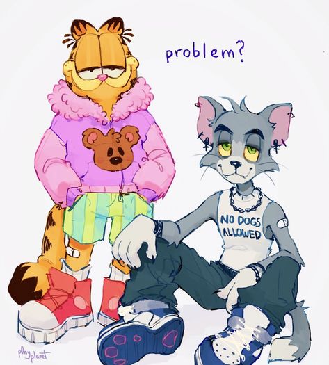 Garfield And Tom Cat, Garfield X Tom Cat, Garfield Pictures, Garfield Images, Tom Cat, Garfield Cat, Tableau Art, Cartoon Crossovers, Character Sketch