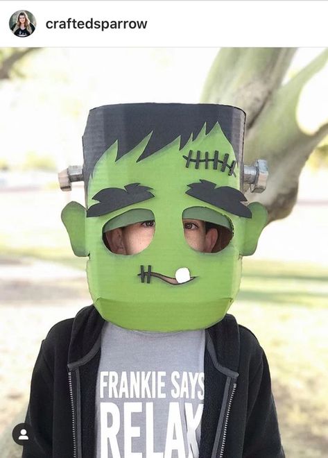 CUSTOMER CREATIONS | zygotebrowndesigns Diy Frankenstein Costume, Diy Cardboard Costumes, Diy Frankenstein, Cardboard Costumes, Frankenstein Costume, Cardboard Costume, Cardboard Mask, Mascaras Halloween, Clever Halloween Costumes