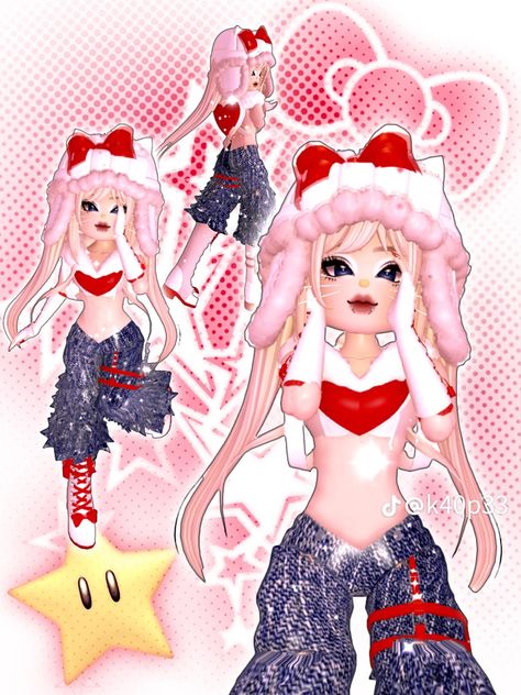 Royal High Flower Power, Royale High Hello Kitty Outfit, My Melody Royale High Outfit, Cool Outfits Drawing, Royale High Gyaru Fits, Royale High Drawings, Royale High Inspo Outfits, Royal High Outfits Y2k, Royal High Y2k