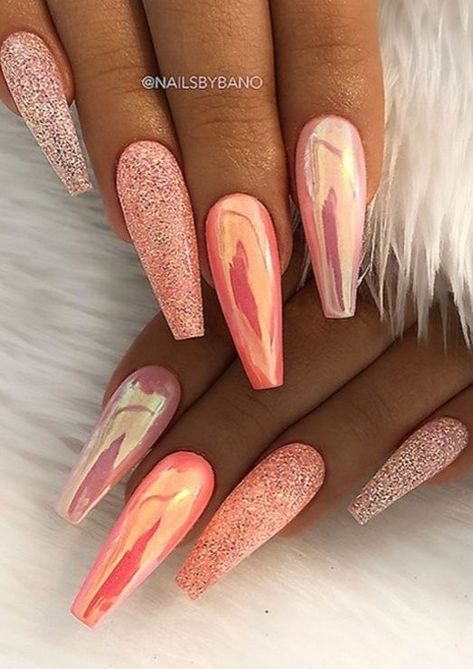 Chrome Coffin, Nail It, Coffin Nails Long, Summer Acrylic Nails, Orange Nails, Fall Nail, Coffin Nails Designs, Pretty Acrylic Nails, Fancy Nails