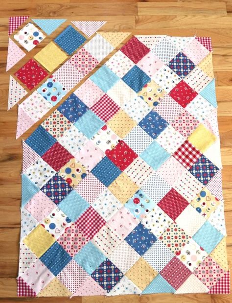 Patchwork On Point Quilt Tutorial - Diary of a Quilter - a quilt blog Girls Sewing Projects, Diary Of A Quilter, Baby Quilt Tutorials, Quilt Care, Quilt Tutorial, Trendy Sewing, Beginner Sewing Projects Easy, Quilt Baby, Quilting For Beginners