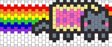 Nyan Cat Kandi Pattern, Flat Kandi Patterns, Sanrio Kandi Patterns, Nyan Cat Kandi, Kandi Patterns Cuff, Kandi Tutorial, Scene Kandi, Kandi Cuff Patterns, Kandi Beads