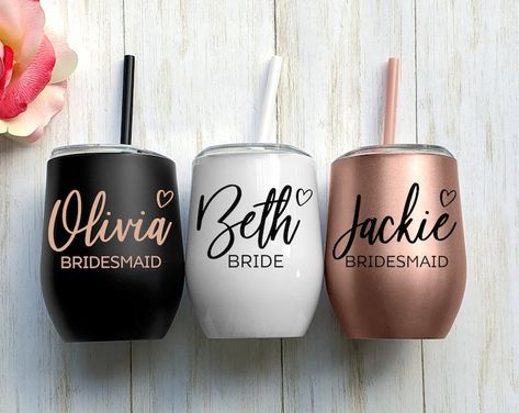 Bridesmaid Wine Tumbler Bridesmaid Gift Custom Wine | Etsy Photographer Client Gifts, Rose Gold Bride, Bachelorette Tumblers, Bridesmaid Wine, Bridesmaid Tumbler, Wine Set, Personalized Bridesmaid Gifts, Bachelorette Gifts, Bridesmaids Personalized