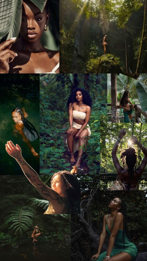 Women In Nature Photoshoot, Fairy Photoshoot Black Women, Black Fairy Photoshoot, Herbal Photoshoot, Rainforest Photoshoot, Fairy Garden Photoshoot, Gaia Photoshoot, Earth Goddess Aesthetic, Jungle Photoshoot Ideas