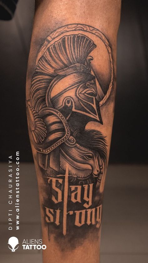 Worrier Tattoo Design, Forest Forearm Tattoo, Aliens Tattoo, Be A Warrior, Spartan Tattoo, Custom Tattoos, Armband Tattoo Design, Forarm Tattoos, Wrist Tattoos For Guys