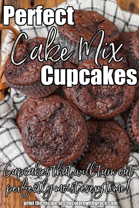 Best Cupcakes from Cake Mix Chocolate Muffins With Cake Mix Boxes, Best Chocolate Cupcakes Box Cake Mixes, Best Cupcakes From A Box Cake Mixes, Cake Mix Cupcakes Doctored, Brownie Cupcakes From Mix Boxes, Recipe Using Chocolate Cake Mix, Moist Chocolate Cupcakes, Cake Mix Cupcakes, Cake Mix Muffins