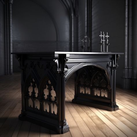 Version 5 Ai (Ai upgraded 3/15/23) By MorbidKitty Gothic Reception, Pmu Business, Goth Desk, Gothic House Decor, Gothic Desk, Goth Things, North Campus, Creepy Houses, Spring Studios