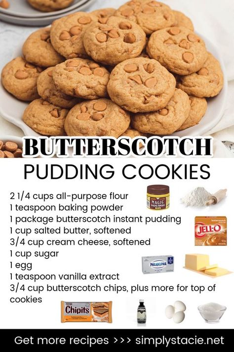 🧡 Butterscotch Pudding Cookies! 🧡... - Recipes From Heaven Butterscotch Pudding Cookies, Jello Cookies, Butterscotch Chip Cookies, Pudding Cookies Recipes, Butterscotch Pudding, Pudding Cookies, Butterscotch Chips, Chips Recipe, Instant Pudding